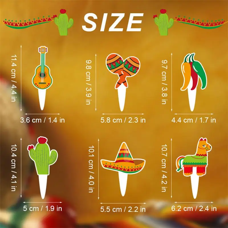 OUNONA 10 Pcs Cake Toppers Mexican Themed Straw Hat Chili Cactus