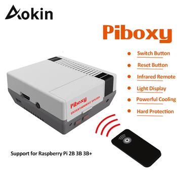 

Aokin Piboxy NESPi Case with IR Remote Functional Power Reset Shutdown Button Control Cooling Fan for Raspberry Pi 3B+ 3B 2B