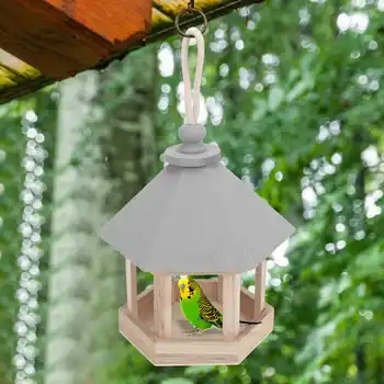 

Bird Feeder Outdoor Wooden Birds House Shaped Feeder Food Container with Hang Rope for Garden Park