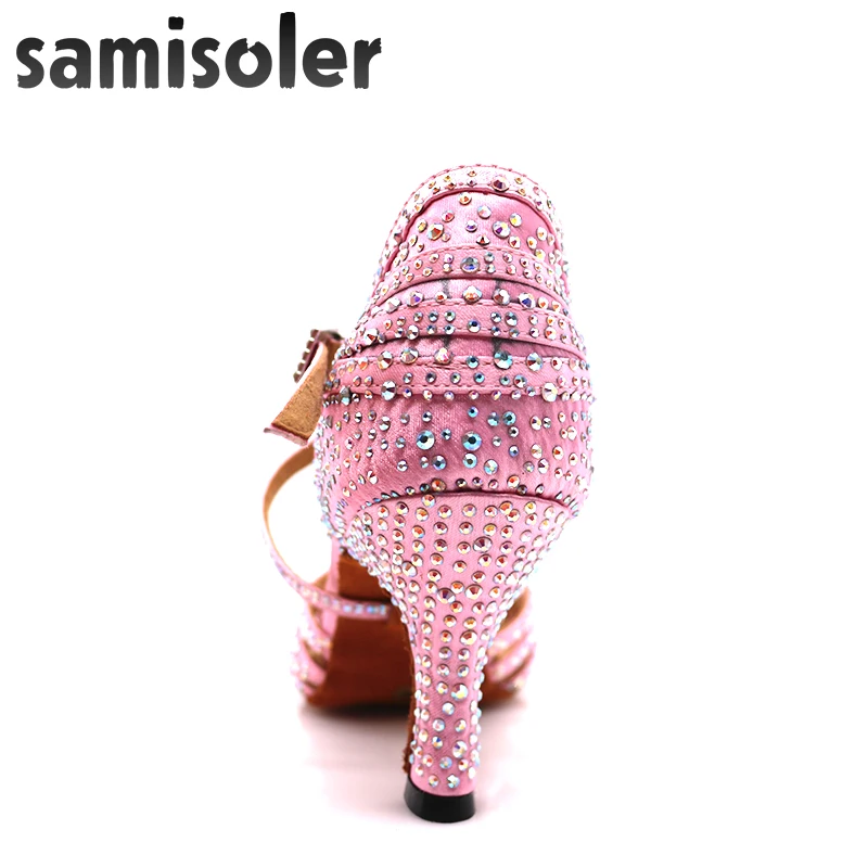 Samisoler/Новинка года; туфли для латинских танцев; бальные туфли для латинских танцев; розовые бальные туфли со стразами - Цвет: picture heel 7.5cm