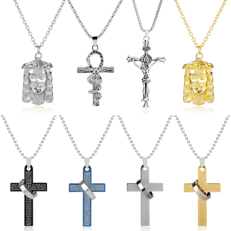 HEYu Jesús pieza Cruz redonda colgante de acero inoxidable joyería Bling cadena collar de los hombres - AliExpress y