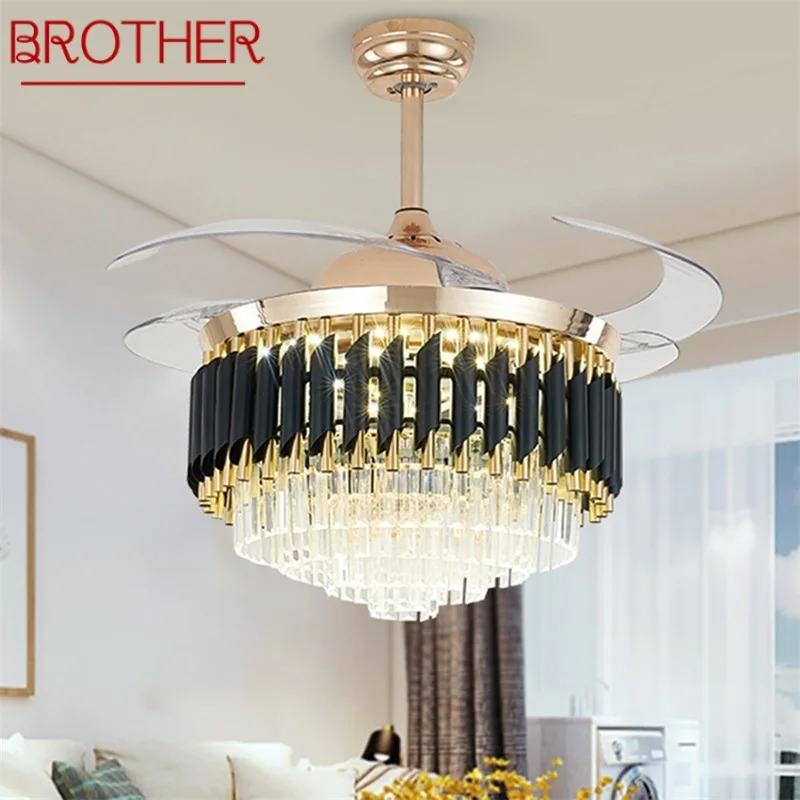 BROTHER New Ceiling Fan Light Invisible Luxury Crystal LED Lamp With Remote Control Modern For Home 1