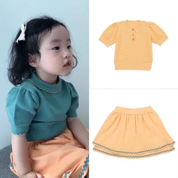 

Pre-sale 2020 Spring and Summer Cotton Mp Exquisite Girls Super Soft Knitted Blue T-shirt Top