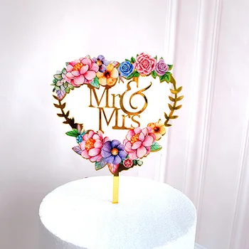 

ins Mr&Mrs wedding Cake Topper gold color printing Acrylic marry Cupcake toppers Decor for Bride and groom party cake decoration