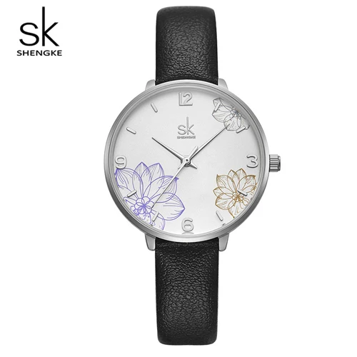 Shengke, женские часы, повседневные, креативные, кварцевые, женские часы, кожаный ремешок, браслет, водонепроницаемые, наручные часы, подарок Zegarek Damski - Цвет: Black watch