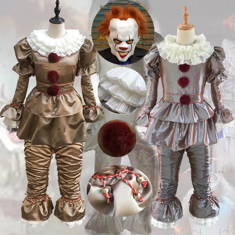 

Adult Clown Stephen King's It Pennywise Cosplay Costume Scary Joker Suit Fancy Halloween Party Terror Evil Clown Clothes Outfit