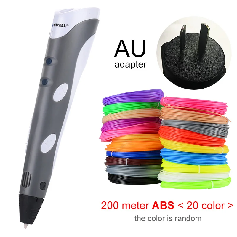 Grey AU-200m ABS Myriwell 3D печати Ручки 1,75 мм ABS Smart 3D ручка с нити для детей развивающая серия хобби игрушки - Цвет: Grey AU-200m ABS