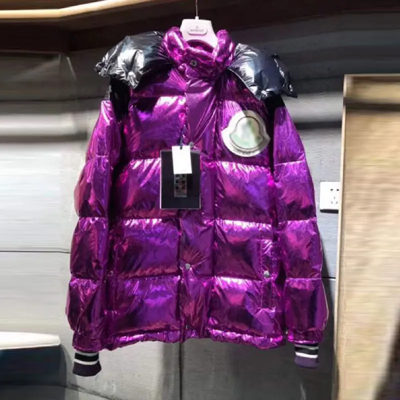 purple Зимняя женская куртка, глянцевый пуховик, женский свободный короткий пуховик, уплотненный супер теплый пуховик с капюшоном, Брендовое Женское пальто - Цвет: purple
