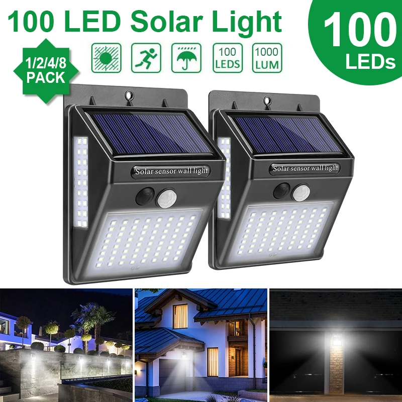 

144 /100 LED Solar Light Outdoor Solar Lamp PIR Motion Sensor Solar Powered Wall Light Street Light for Garden Decor Dropshiping
