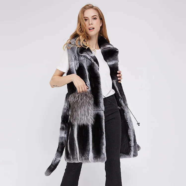 autumn winters fashion new long Fur pocket the whole leather rex rabbit Fur fox fur waistcoat