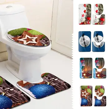 

3Pcs/Set Christmas Bathroom Mat Carpet Toilet Cover Rug 3D Pattern Decoration