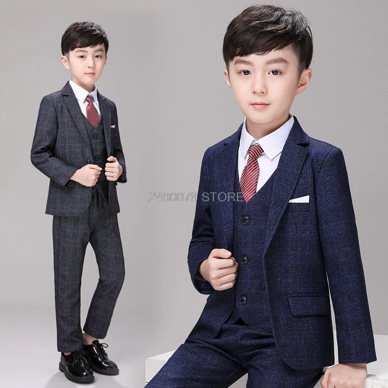 Flower Boys Wedding Suit Children Formal Jacket Vest pants Tie 4Pcs Clothing Set Kids Performance Blazer Tuxedo Dress Costume