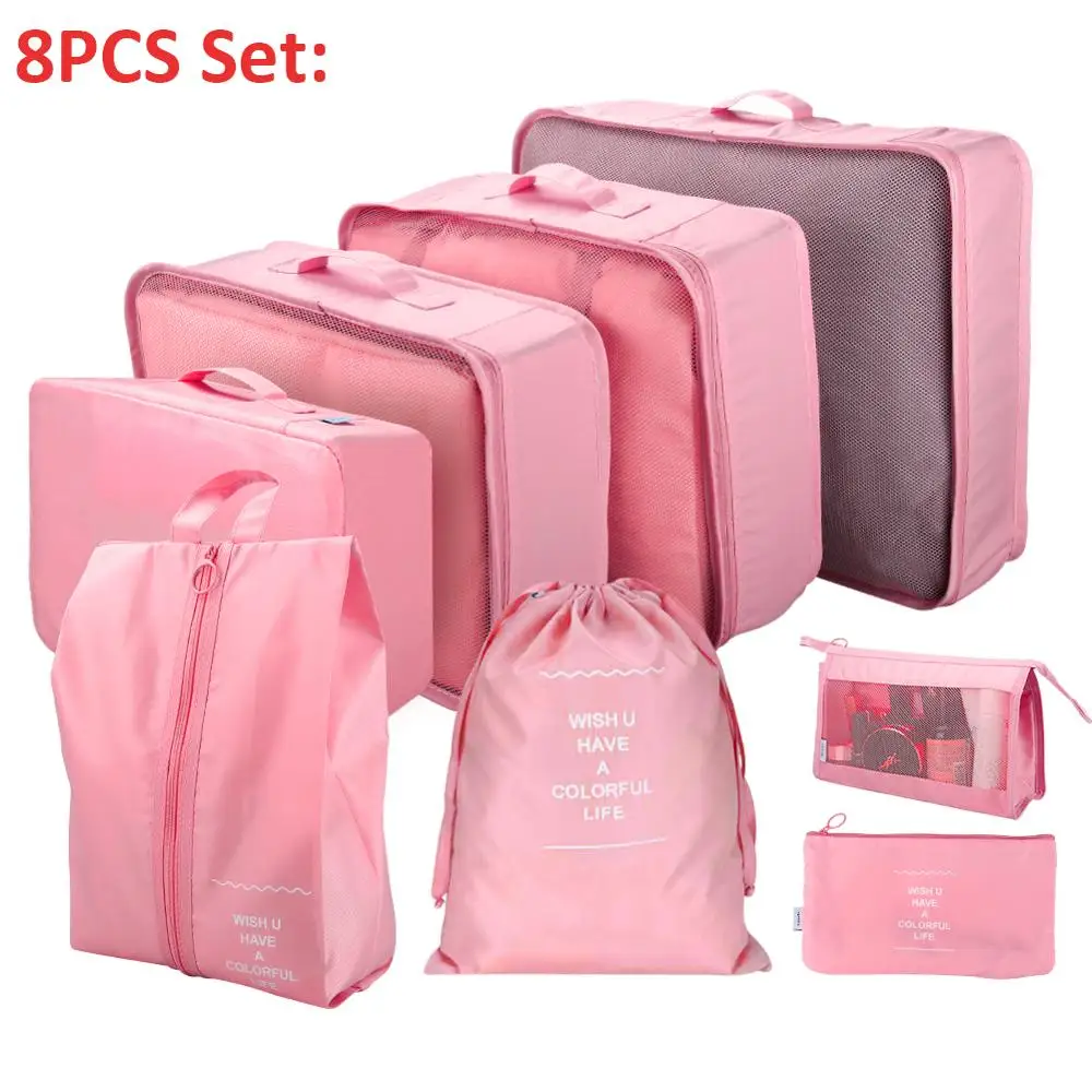 Yeahmart 7/8 шт. в комплекте высокого качества дорожная сумка для хранения Чемодан Организатор мешок набор Чемодан Прачечная упаковочная сумка для одежды - Цвет: 8 PCS Pink