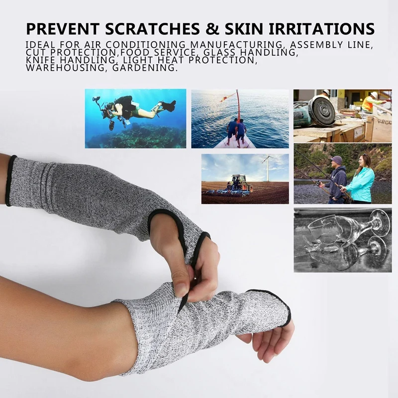 Cut Resistant Sleeves 14-Inch Cut Resistant Knit Sleeves Level 5 Protection,Slash Resistant Sleeves With Thumb Slot Helps Preven