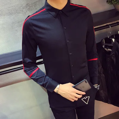 Mens Long Sleeve Shirts Men Slim Fit Shirt Ribbon Designer Dress Shirt Boys White Shirt 2020 2