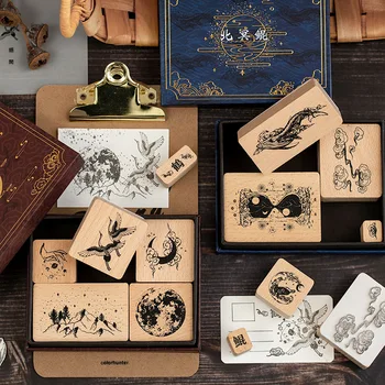 

Vintage Fairy Crane Moon Ghost Kun Wooden Rubber Stamps Set DIY For Scrapbooking Photo Album Bullet Journal Wooden Stamps