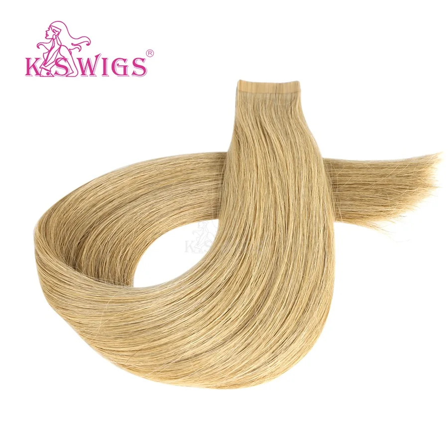K.S WIGS Luxury Tape In Remy Human Hair Straight Double Drawn Skin Weft Seamless Human Hair Extensions 20'' 50g