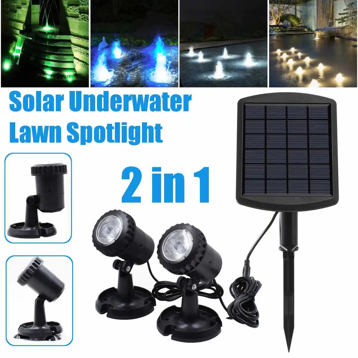 

Solar Light 1 in 2 Waterproof IP68 Underwater Fountain Pond Lights LED Spotlights For Outdoor Amphibious Lawn Pool Garden