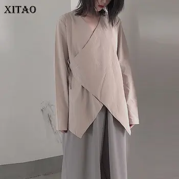 

XITAO Pleated Irregular Blouse Fashion New 2020 Spring Full Sleeve Full Sleeve Goddess Fan Casual Style Loose Shirt DMY3633