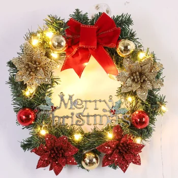 

Christmas Wreath With Battery Powered LED Light String Front Door Hanging holiday house decorations Christmas party decoration