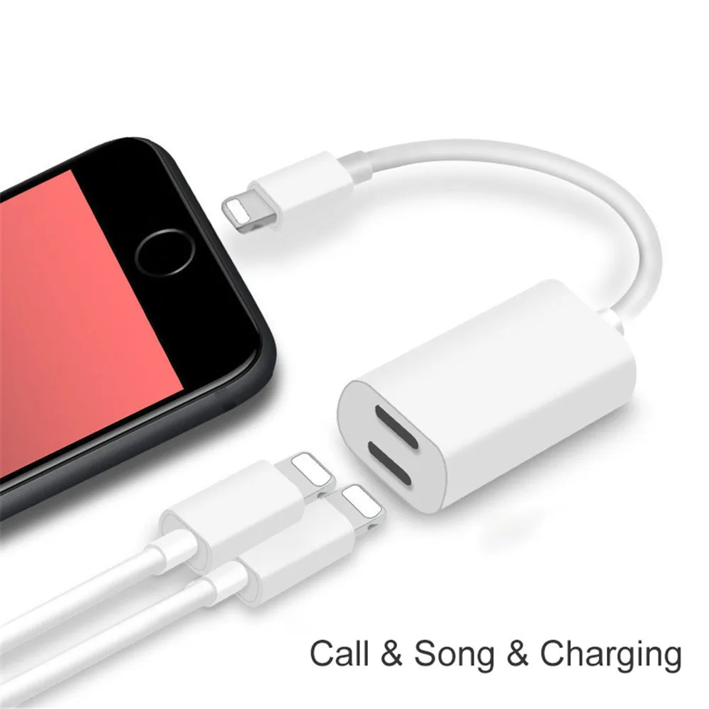 

Double Charging Lightning Adapter Audio For IPhone X 7 8 Plus IOS Splitter Earphone 2 in 1 Aux Dual Lightning Cable Converter