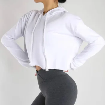 

TWTOPSE CUT OUT Cotton Hoodie Fitness Gym Crop Tops Women Plain Loose Fit Dance Sport Crop Sweatshirts Workout Cropped Hoodies
