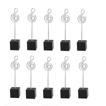 

10pcs Music Shape Table Number Holder Name Place Card Holder Memo Clip Holder Standr Pictures Card Paper Menu Clip … (Black)