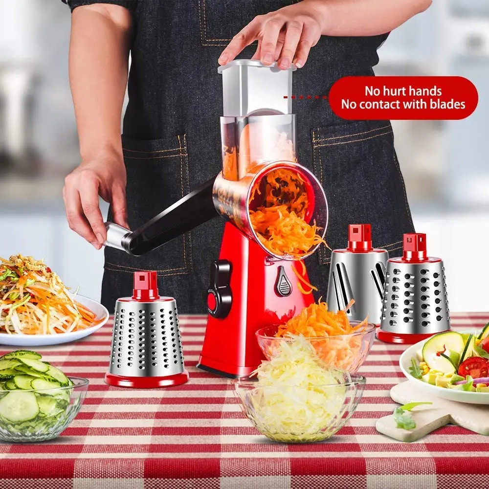 Manual Vegetable Fruit Mandoline Slicer Cheese Grater with 3Blades Fruit Cutter Nut Shredder Rotary Drum Chopper Kitchen Cozinha