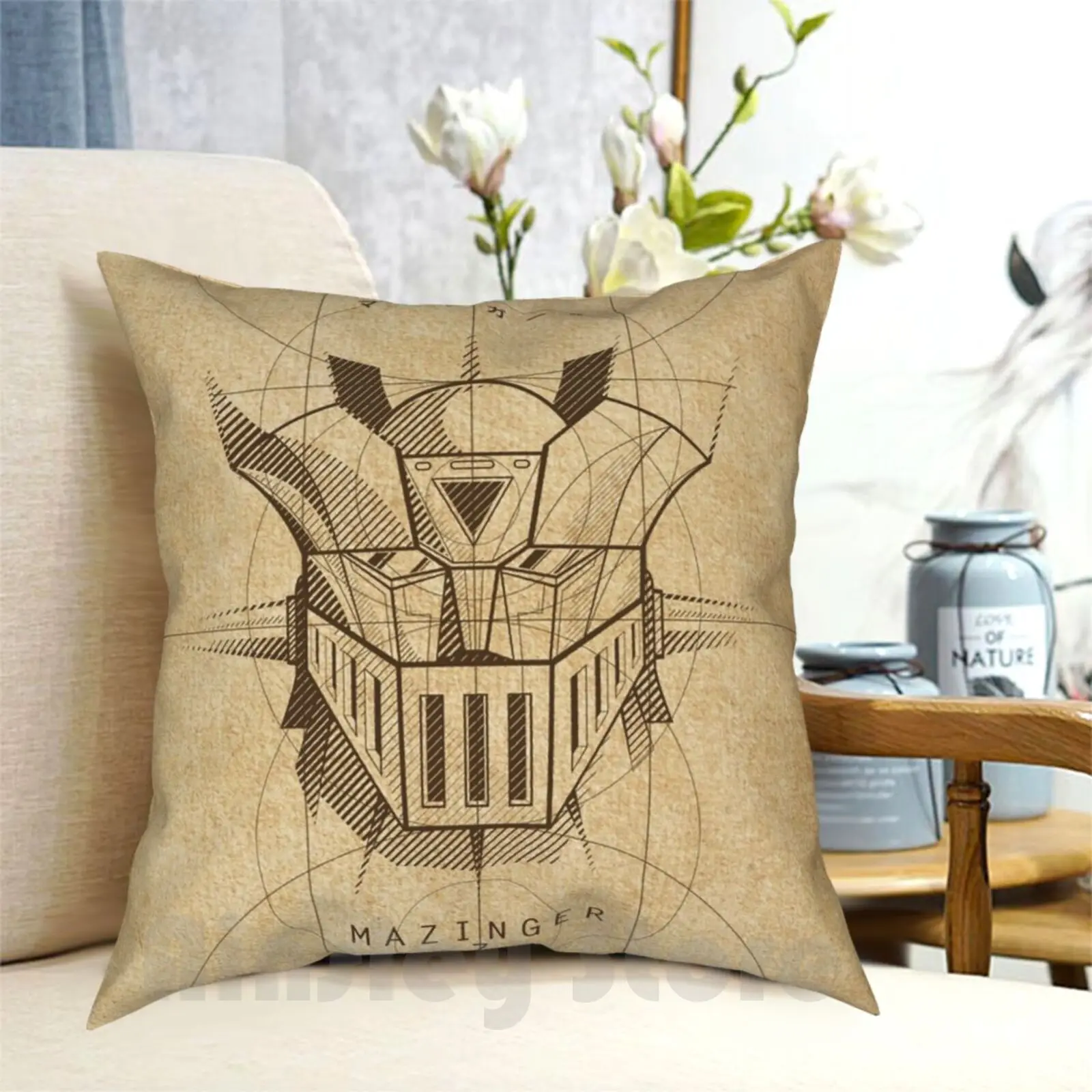 081 Project Z Federa Per Cuscino Stampata Home Soft Throw Pillow Z Mazinga Z Zeta Mazinga Manga Anime Robot Stripes Head White