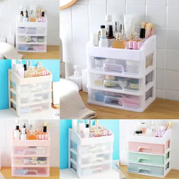 

New 5 Colors 3 Layers Cosmetics Storage Box Plastic Desktop Drawers Case Display Holder Makeup Organizer Box Storage Drawer Cabi