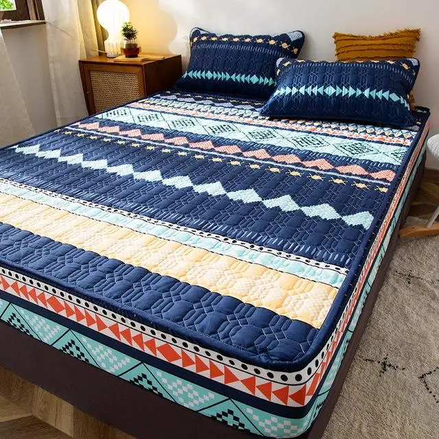 thumbnail image 1 of Sábana ajustable elástica para el hogar, ropa de cama de algodón estampada, gruesa, impermeable, estilo nórdico, funda de colchón, colcha doble para parejas y queen, 1 of 5