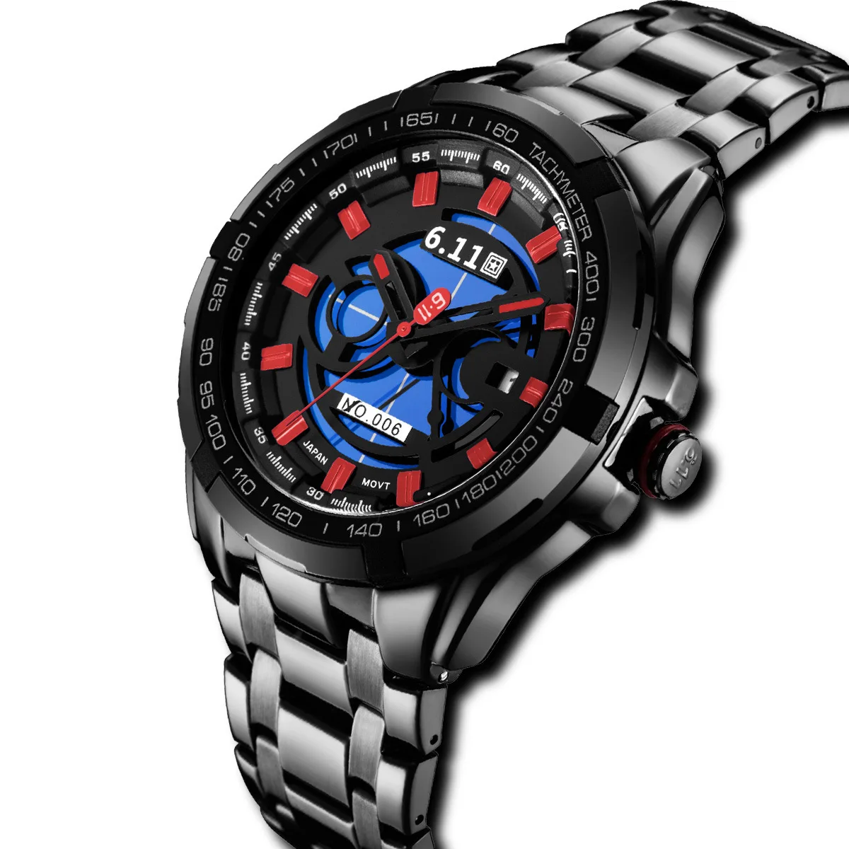 

6.11 Table Light Kinetic Energy Watch Quartz Watch Light Meter Steel Belt Waterproof with Calendar Light Kinetic Energy Watch