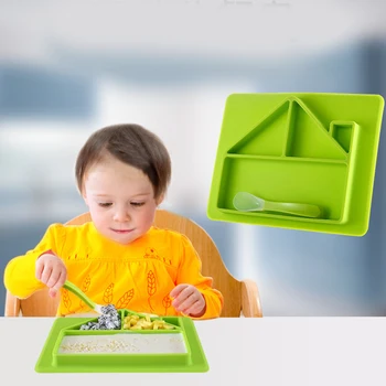 

Creative House Shape Baby Plate Non-Slip Food Grade Silicone Suction Feeding Plate Divided Plate With Spoon Tableware Set