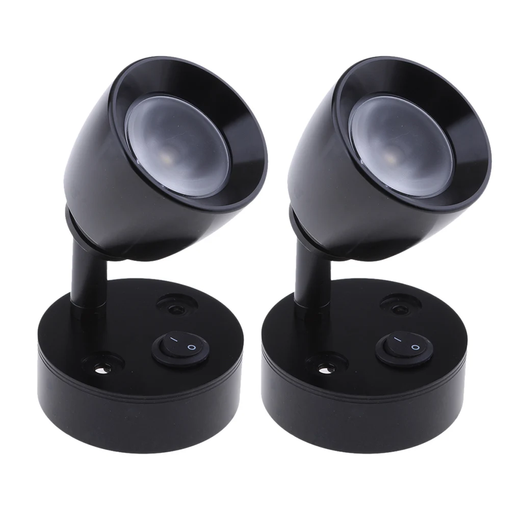 2x 12V 3W Boat LED Spotlight Interior Reading Light Wall Lamp 3000k, Black