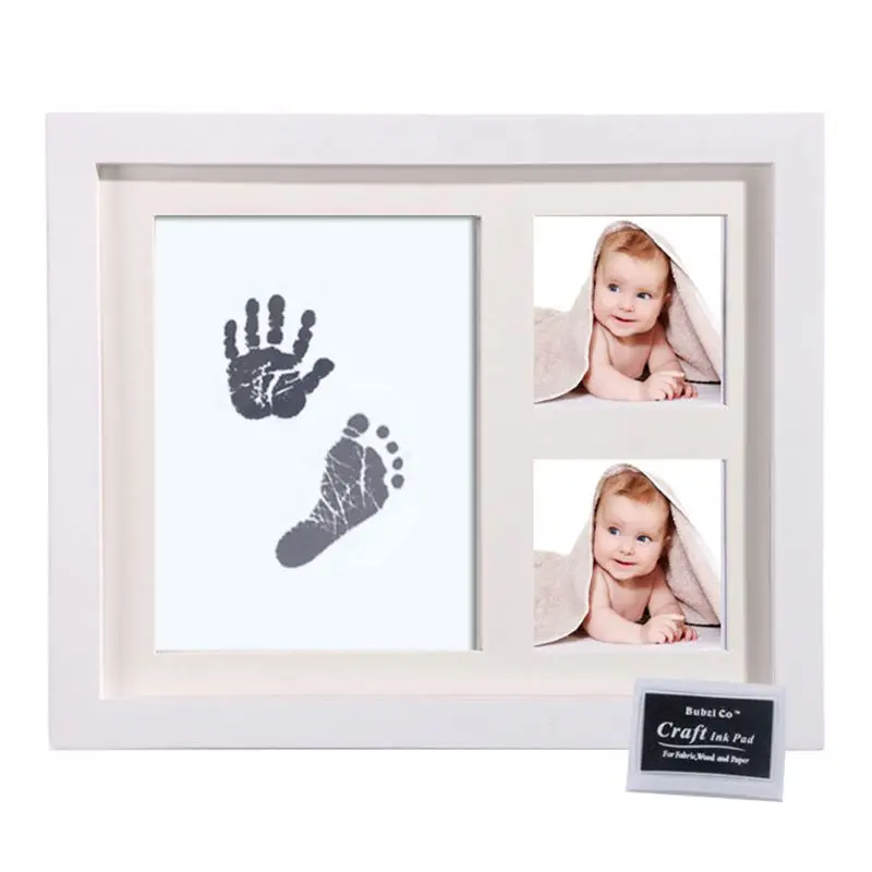 Baby Footprint Kit Handprint Picture Frame with Safe and Non-Toxic Ink Pad Perfect Newborn Keepsakes Girls Boys Shower Gift