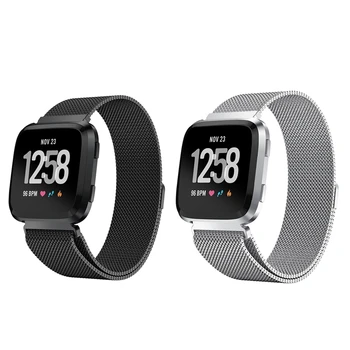 

2 Pcs for Fitbit Versa Sport Watch Band Replacement Milanese Magnetic Clasp Stainless Steel Strap Straps Wristwatch, Black & Sil