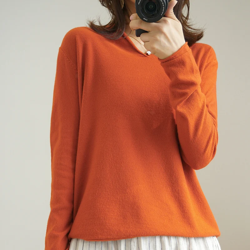 Новые свитера свободные свитированные вершины пуловера ленивый ветер носить вязаный кашемировый свитер - Цвет: Orange
