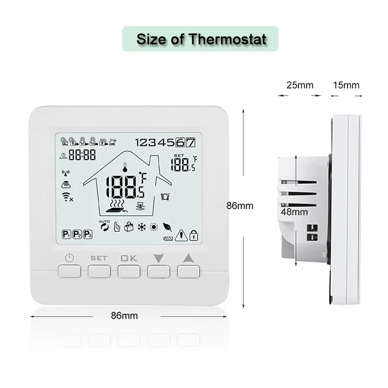 Thermostat for Electric/Water/Gas Boiler Floor Heating Temperature Controller Digital Thermostat by Manual Operation 16A/3A