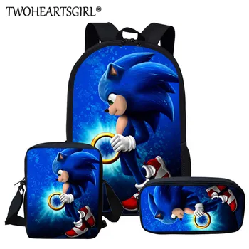 

Twoheartsgirl Sonic the Hedgehog Printed Schoolbag for Teen Boys Cool Book Bags School Student Backpack Set Primary Mochila