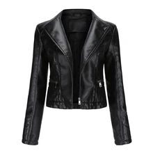 Fashion Winter Jackets Women Short Coats Turndown Collar Zipper Solid Biker Coat Female PU Faux Leather Jacket Chaqueta Mujer
