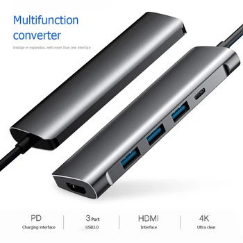 

Portable Laptop Docking Stations Aluminum Alloy Housing Extension Dock Type-C to USB-C 3 USB3.0 HDMI PD Converter Splitter