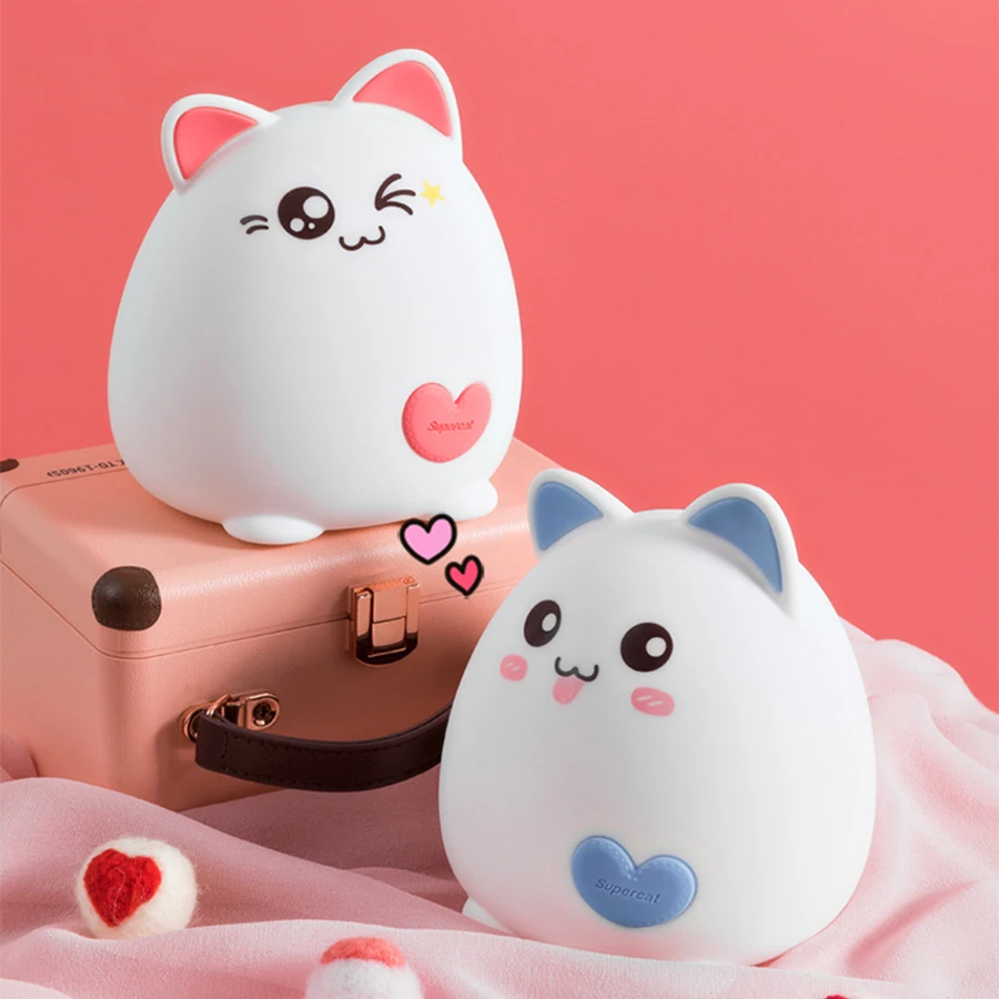 Светодиодный ночной Светильник милый Единорог Cat USB зарядка силиконовый мягкий