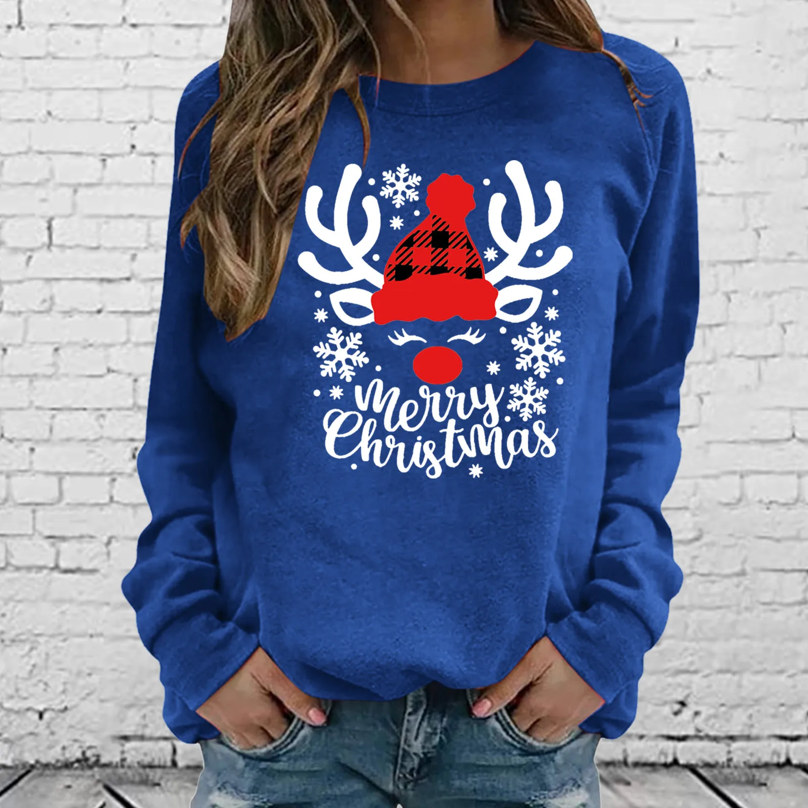 Merry Christmas Top Fashion Women's Clothing Casual Long Sleeve O-Neck Christmas Deer Print Sweatshirt Ladies Pullover Tops New 1