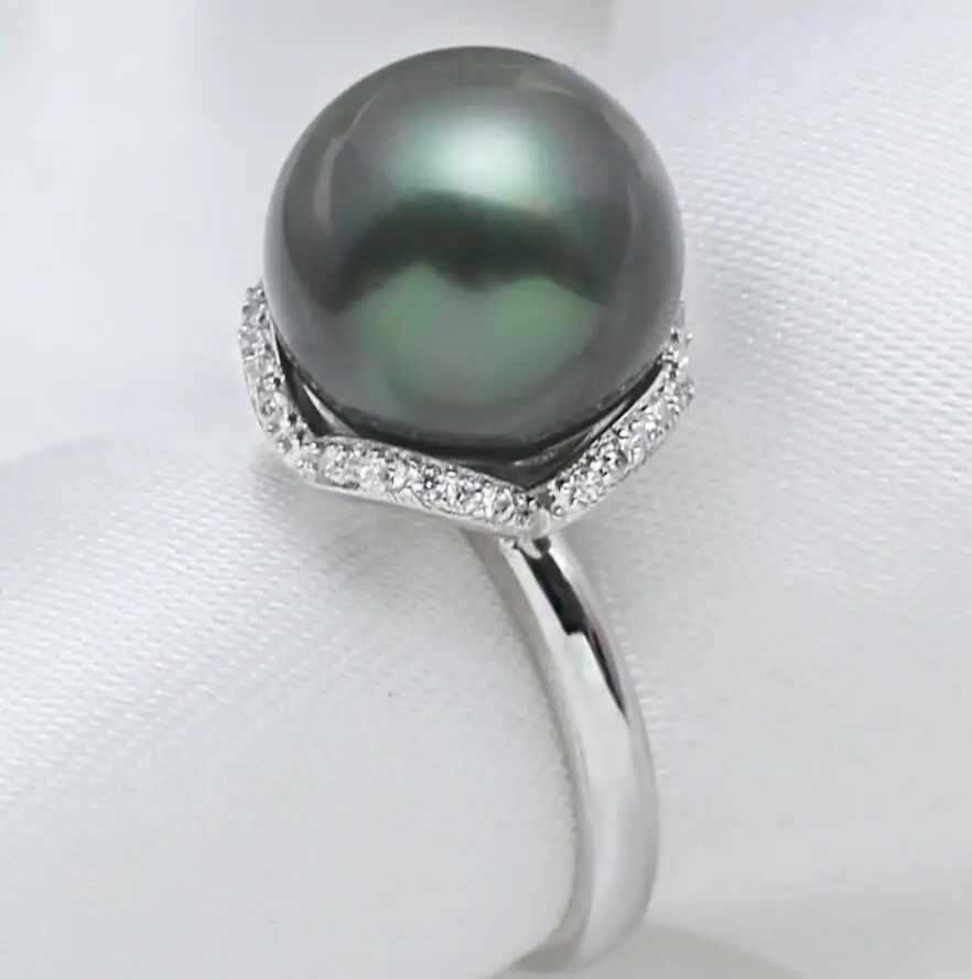 New 1107+++Lotus flowers natural pearls black oyster 12mm shell Pearl Ring | Украшения и аксессуары