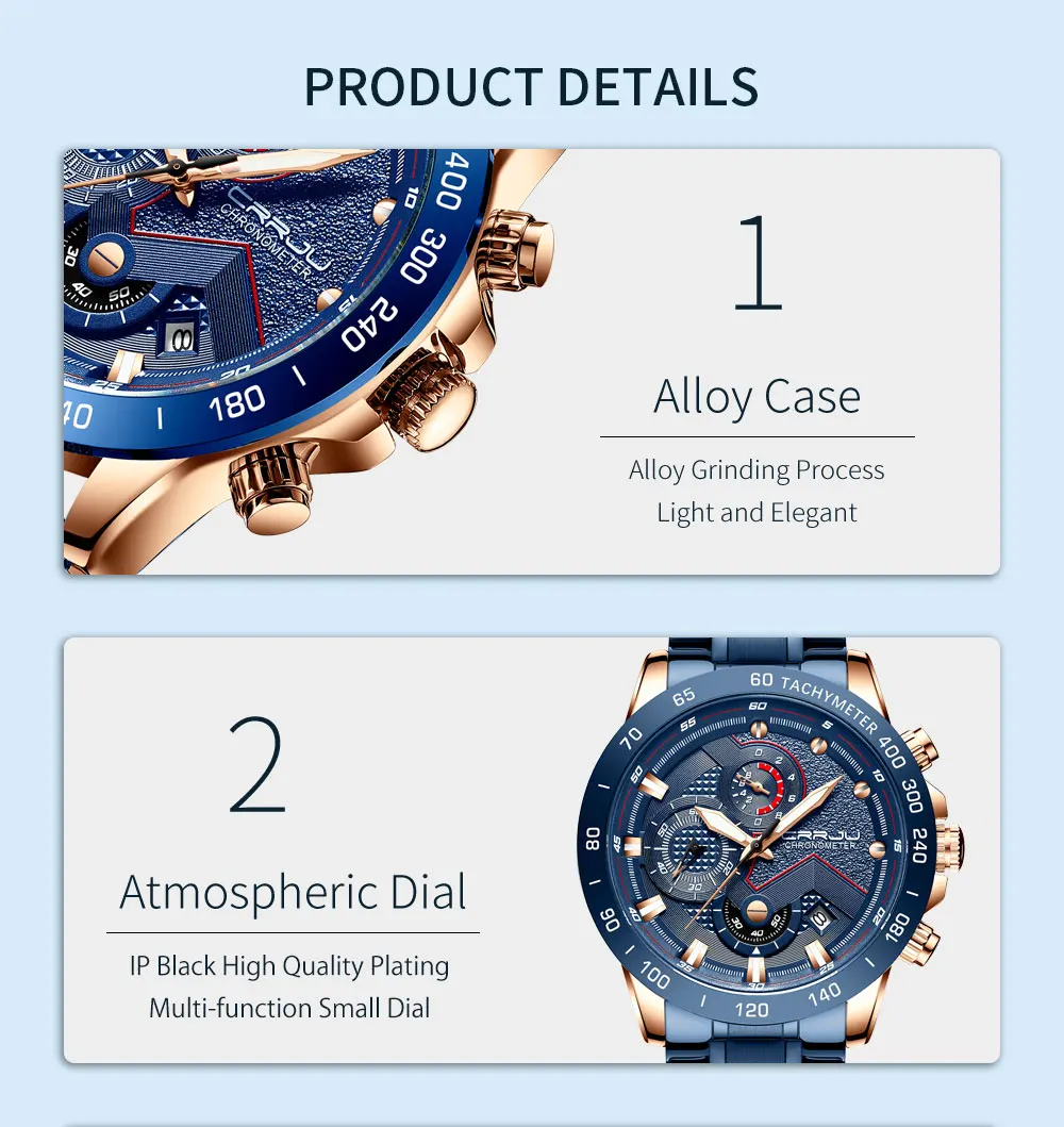 Современный дизайн Crrju Menes Часы Синий Золотой Большой циферблат Кварцевые часы Топ люксовый бренд календарь наручные часы хронограф спортивные мужские часы