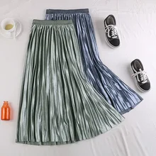 12 весенних эластичных плиссированных трапециевидных бархатных юбок средней длины с высокой талией для женщин, винтажные женские юбки, Женская одежда из органической кожи saias