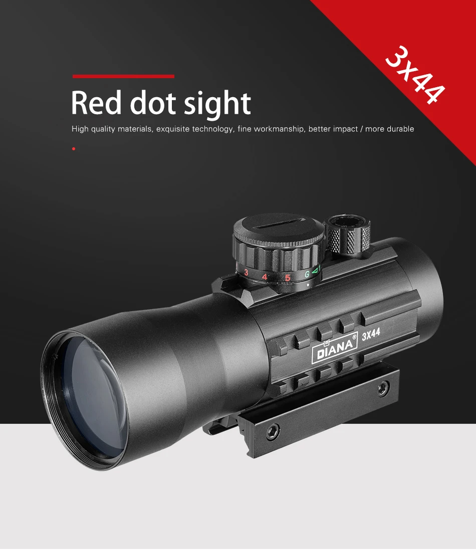 Escopos para a Caça Verde Sight Scope Tático Óptica Riflescope Caber 11 - 20mm Ferroviário Rifle 3x44 Red Dot Mod. 1271176 2 3x44 verde red dot sight scope tático