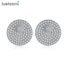 LUOTEEMI, фирменный дизайн, изысканные круглые серьги-гвоздики для женщин, свадебные, вечерние, проложенные, Роскошные, кубический циркон, два цвета, ювелирные изделия, Brincos