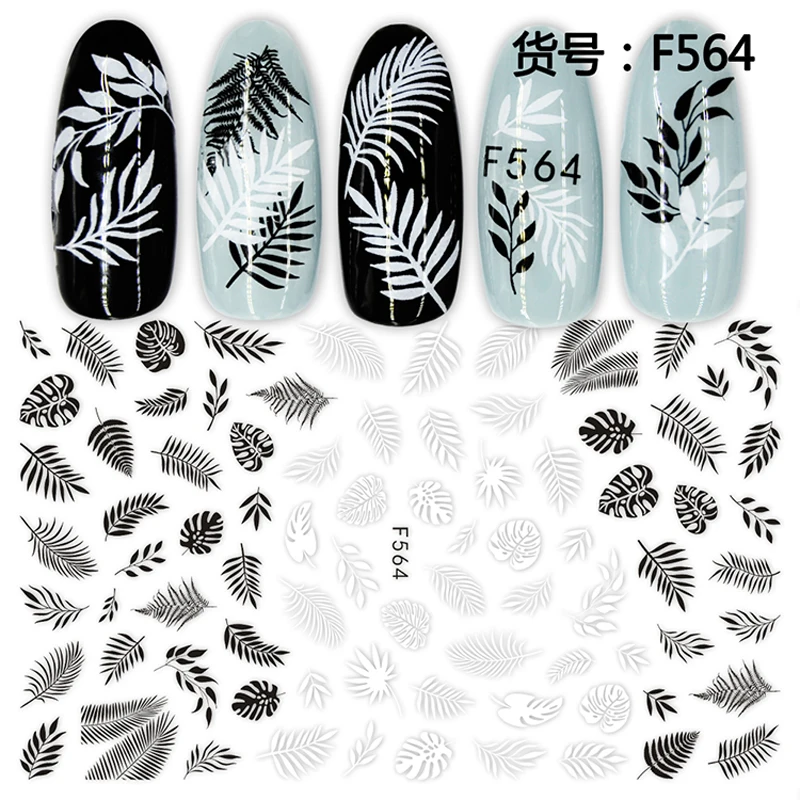

10PCS Black and White Several Art Graphics Art Leaves Branches Flower Pattern Nail Sticker Nail Slider Decoration Beauty