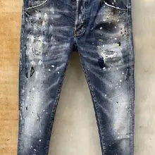 DSENQI Новые мужские джинсы Рваные для мужчин узкие DSQ джинсы брюки мужские s Джинсы Верхняя одежда мужские брюки 919